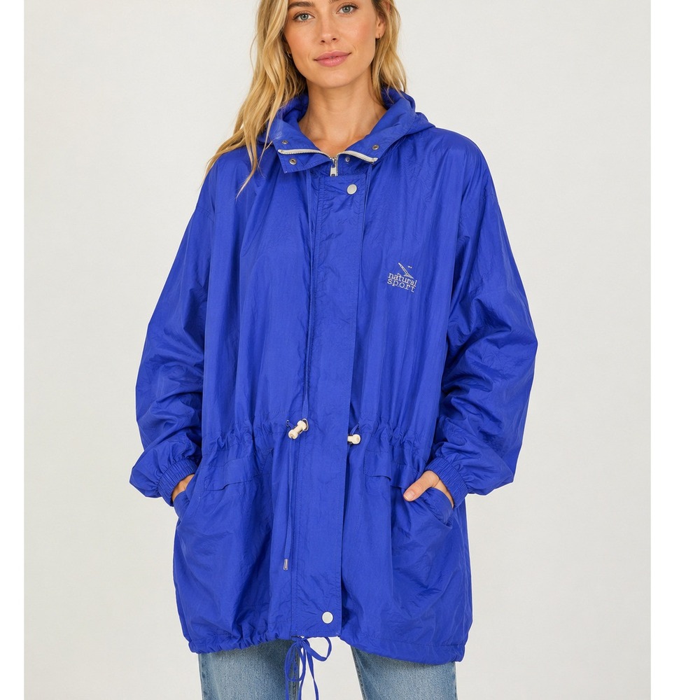 Natural Sport Vintage Women's Small Royal Blue Hooded Packable Windbreaker